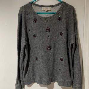 LOFT Womens LS Pullover Sweater With Pretty Sequencing On SZ XL